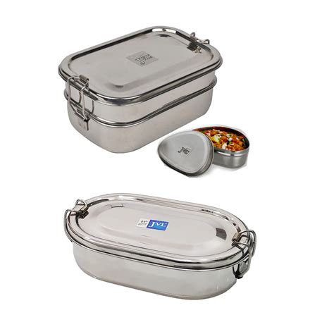 jvl stainless steel rectangular lunch box with capsule|JVL Stainless Steel Rectangular & Capsule Shape Single.